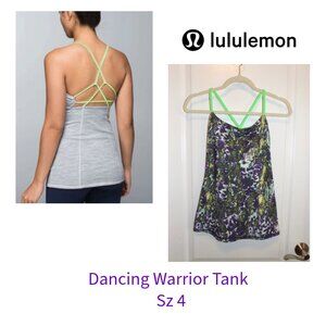 LULULEMON Dancing Warrior Tank Bra Sz 4 Purple Green Strappy Back Fitted VTG
